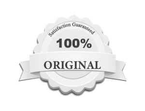Circular seal badge with '100%' and a ribbon labeled 'ORIGINAL', signaling authenticity and quality guarantee.